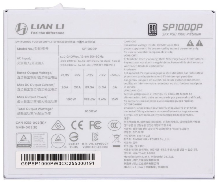 Блок питания LIAN LI SFX1000P (G9P.SP1000P.W000.EU) 1000 Вт