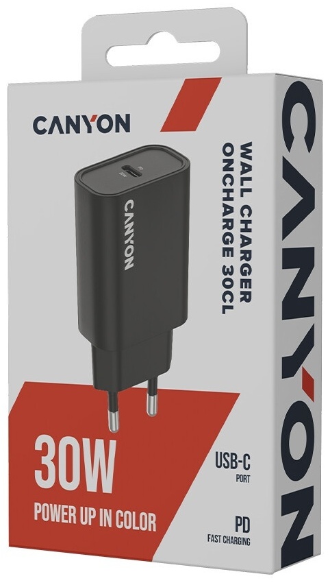 Зарядное устройство Canyon OnCharge 30CL Max CNE-CHA30CLB USB Type-C 30 Вт черный