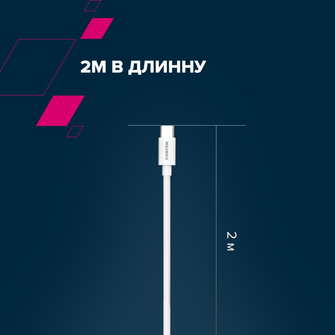 Кабель Canyon USB TypeC (M), USB 4 Type-C (M), 2 м, CC60AB белый