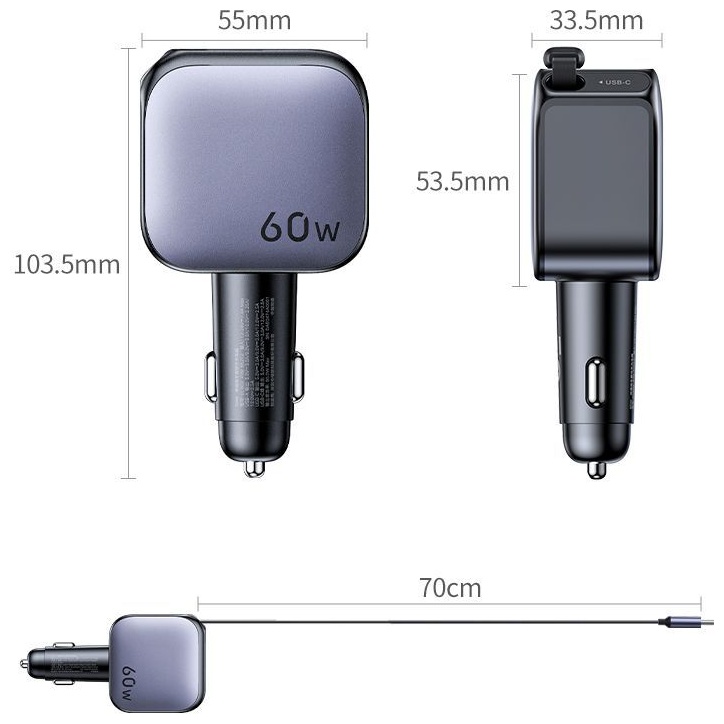 Зарядное устройство Ugreen EC602 (55212B) USB Type-C, USB 60 Вт серый