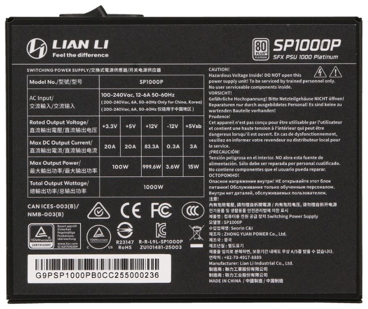 Блок питания LIAN LI SFX1000P (G9P.SP1000P.B000.EU) 1000 Вт