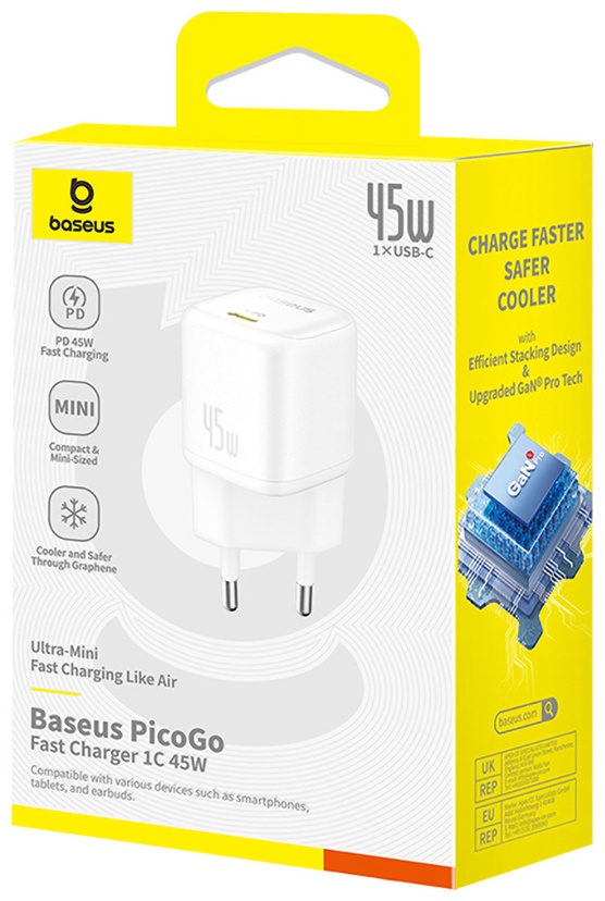 Зарядное устройство Baseus PicoGo GaN 1C 45W White (P10176800213-00) USB Type-C 45 Вт белый