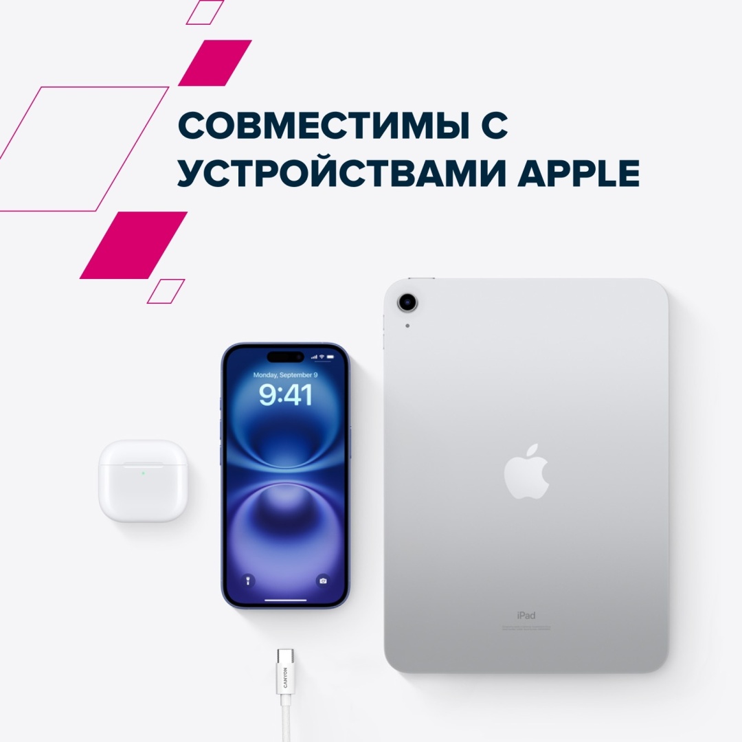 Кабель Canyon USB TypeC (M), USB 4 Type-C (M), 2 м, CC60AB белый