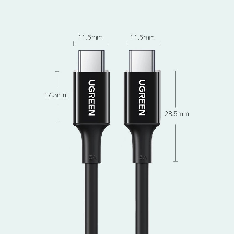 Кабель Ugreen USB TypeC (M), 1 м, US300 USB-C 2.0 Charging Cable 100W 1m (Black) черный