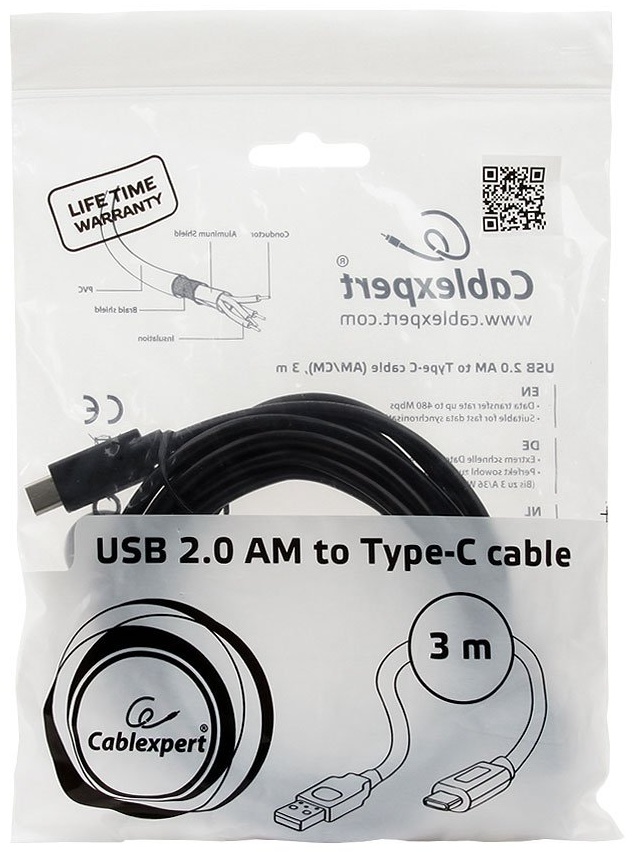 Кабель Cablexpert USB 2.0 A - USB Type-C 3 м CCP-USB2-AMCM-10