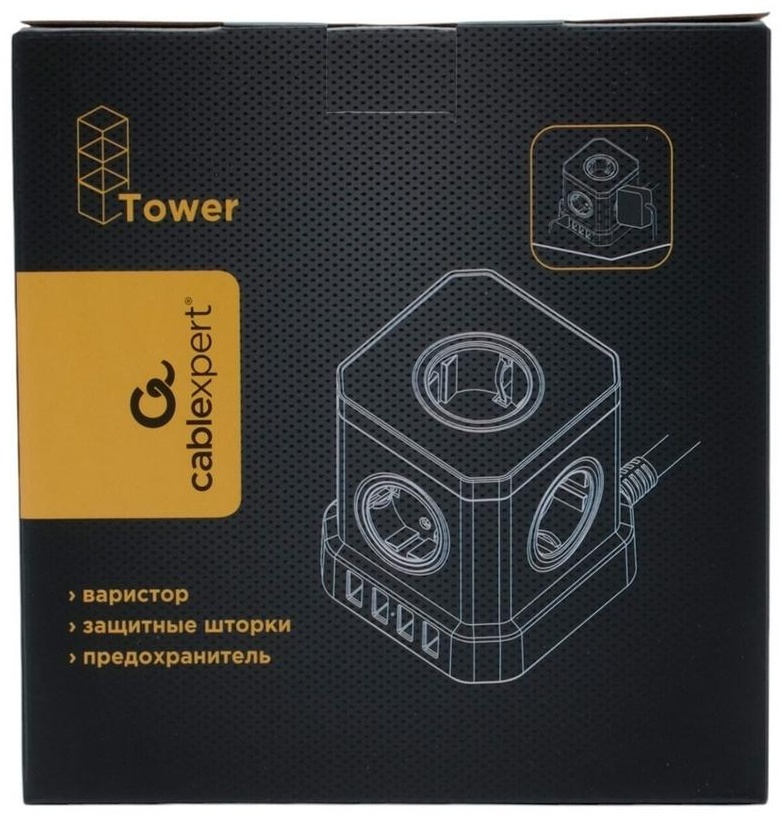 Сетевой фильтр Cablexpert TWR-5-U4-B-3, 3 м