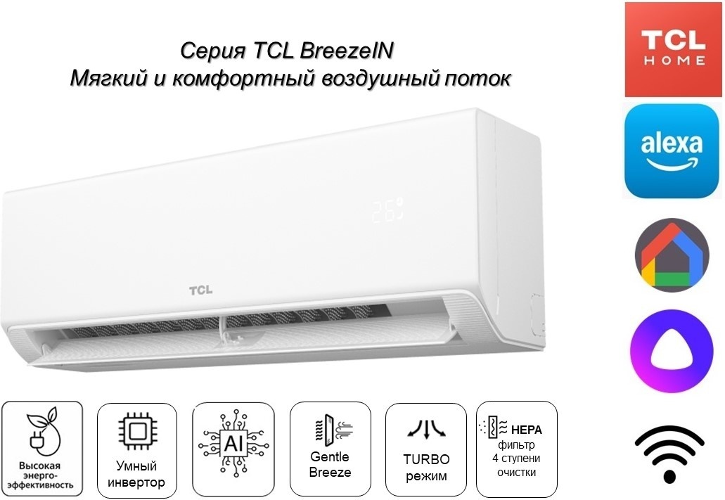 TCL BreezeIN Inverter WI-FI TAC-BR18HSV/TA белый + монтажный комплект