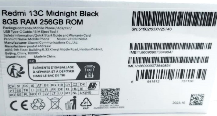 Смартфон Xiaomi Redmi 13C 8/256GB Midnight Black, черный