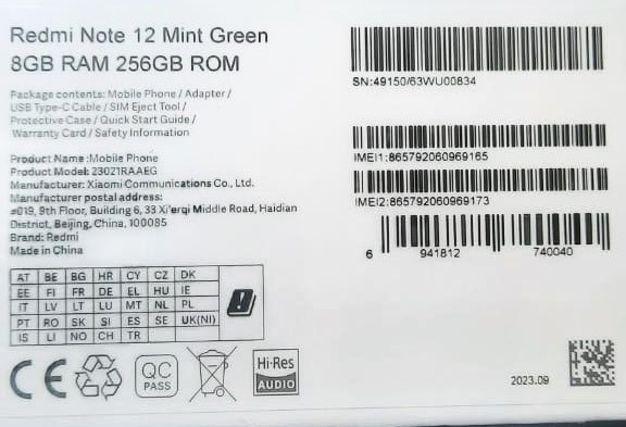 Смартфон Xiaomi Redmi Note 12 8/256 Mint Green