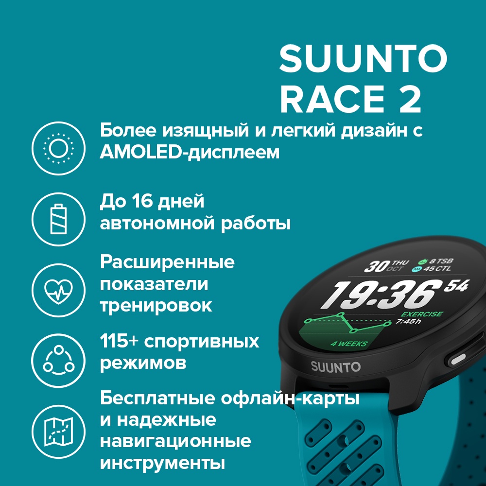 Смарт-часы Suunto RACE 2 49 мм черный-бирюзовый