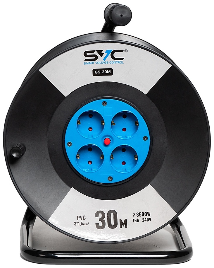 Удлинитель на катушке SVC GS-30M 4 розетки, 30 м черный