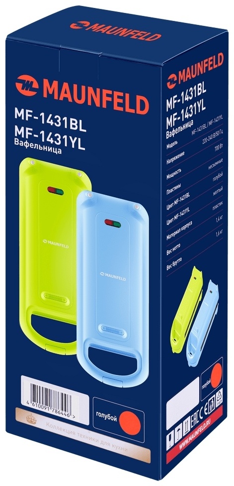 Вафельница MAUNFELD MF-1431BL голубой