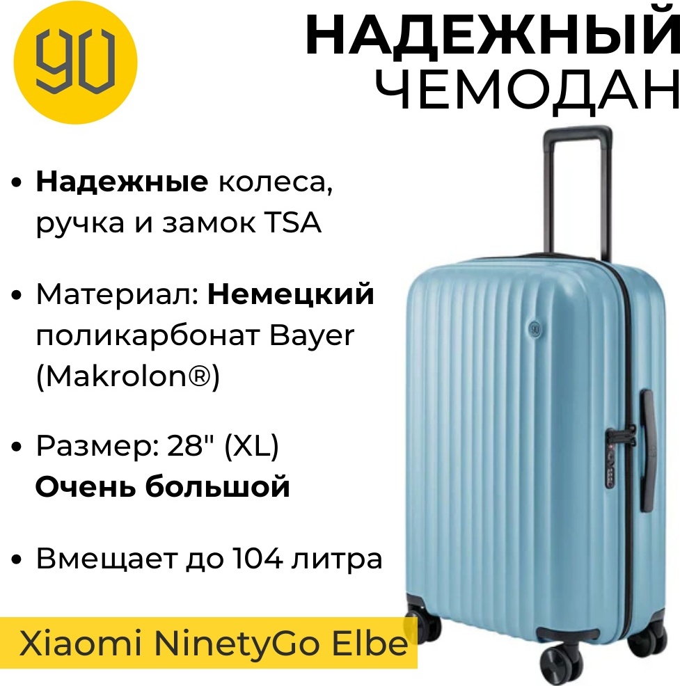 Чемодан Xiaomi NinetyGo Elbe Luggage поликарбонат 104 голубой