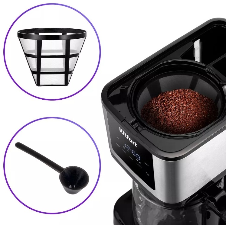Кофеварка Kitfort КТ-7217 черный, серебристый