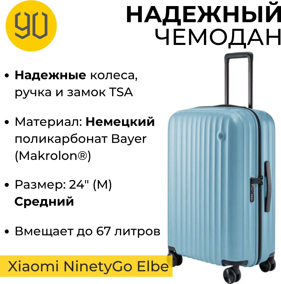 Чемодан Xiaomi NinetyGo Elbe Luggage поликарбонат 67 голубой