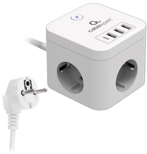 Сетевой фильтр Cablexpert CUBE-3-CU3-W-1.5 1.5 м