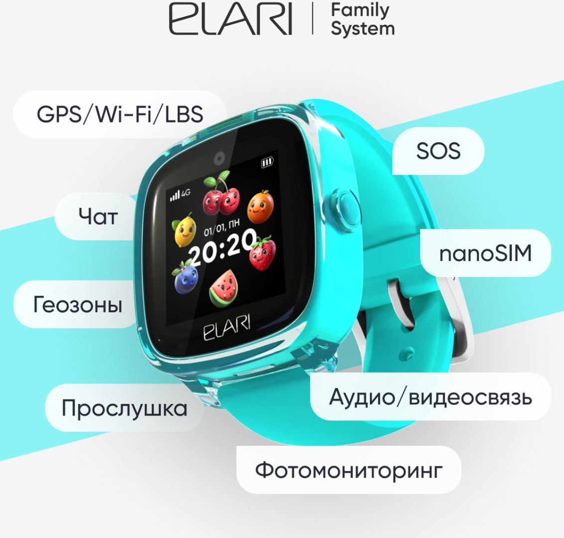 Смарт-часы Elari KidPhone Fresh 4G 35.6 мм зеленый