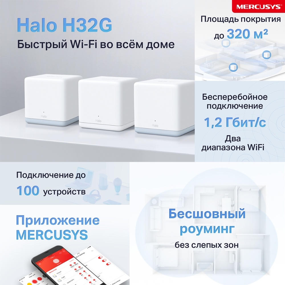 MESH-система Mercusys Halo H32G (3-pack)
