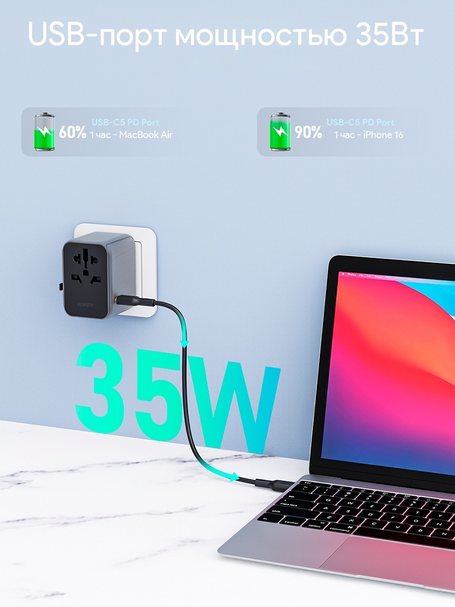 Зарядное устройство Aukey PA-TA07 USB Type-C, USB черный