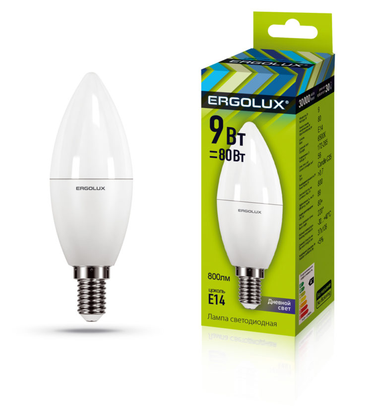 Светодиодная лампа Ergolux LED-C35-9W-E14-6K