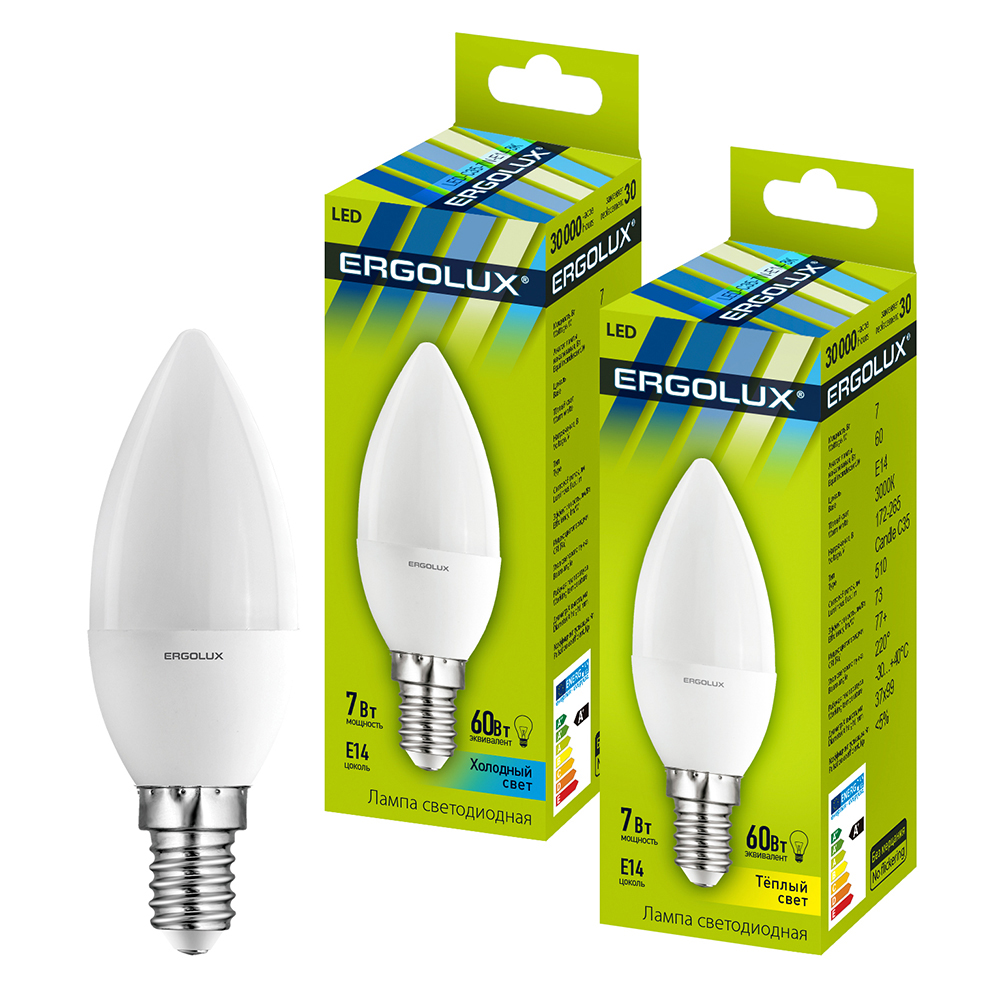 Светодиодная лампа Ergolux LED-C35-7W-E14-4K