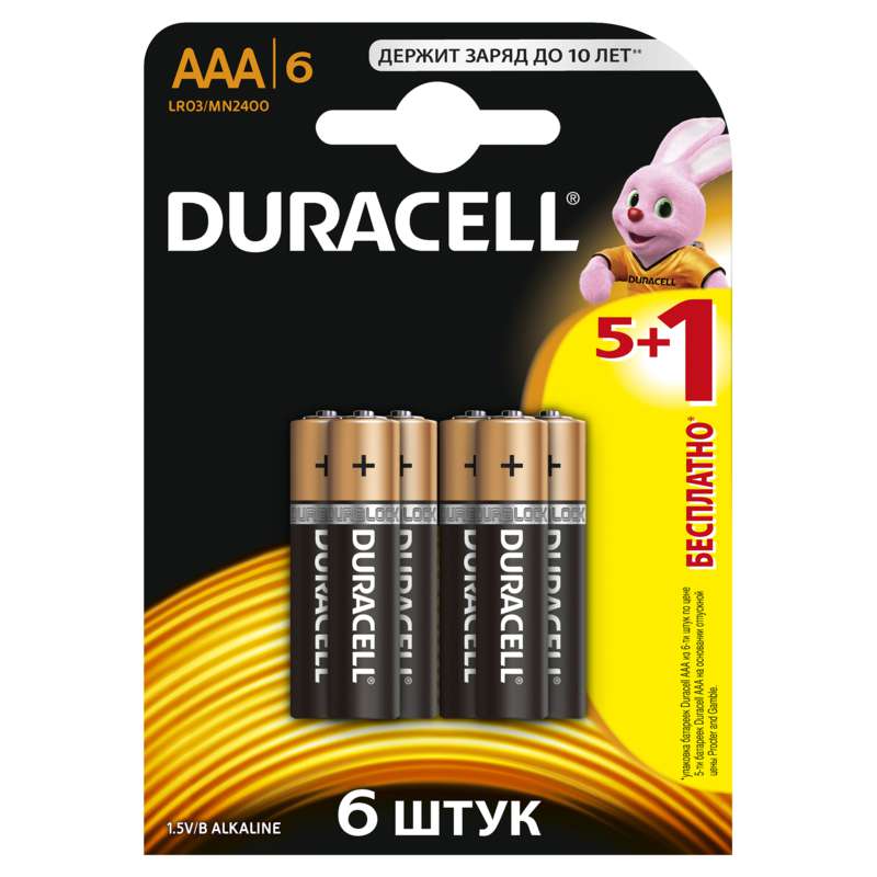 Батарейки Duracell Basic AAA LR03/MN2400, 6шт