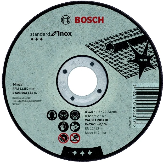 Диск отрезной Bosch Standard for Inox, 2608603172, 125x1.6x22.23