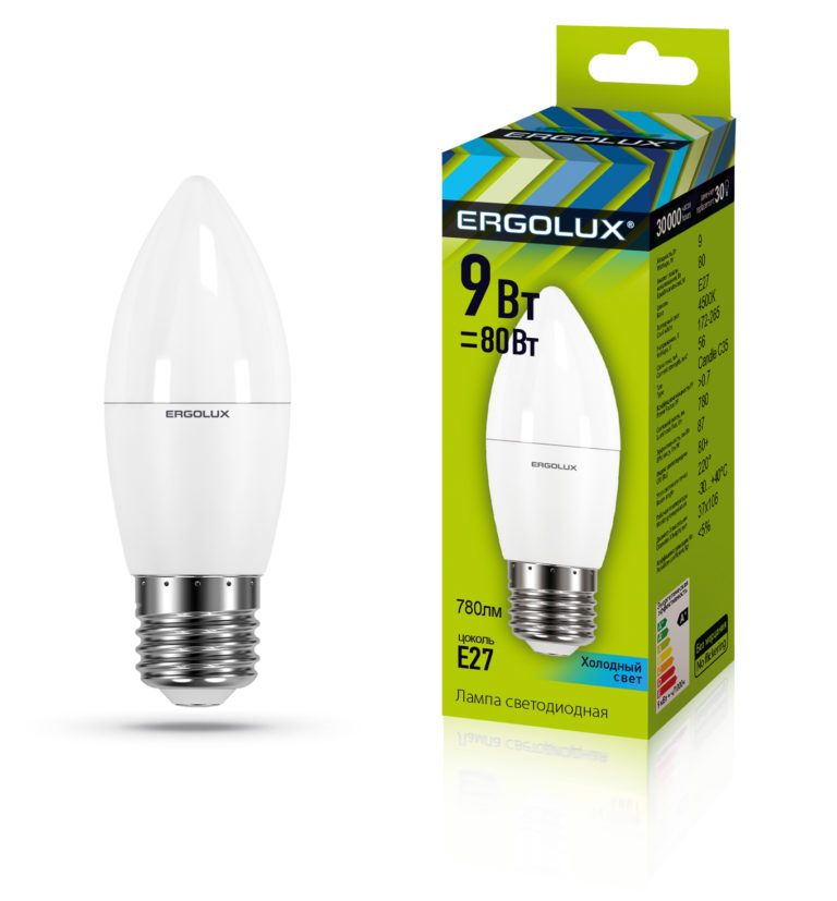 Светодиодная лампа Ergolux LED-C35-9W-E27-4K