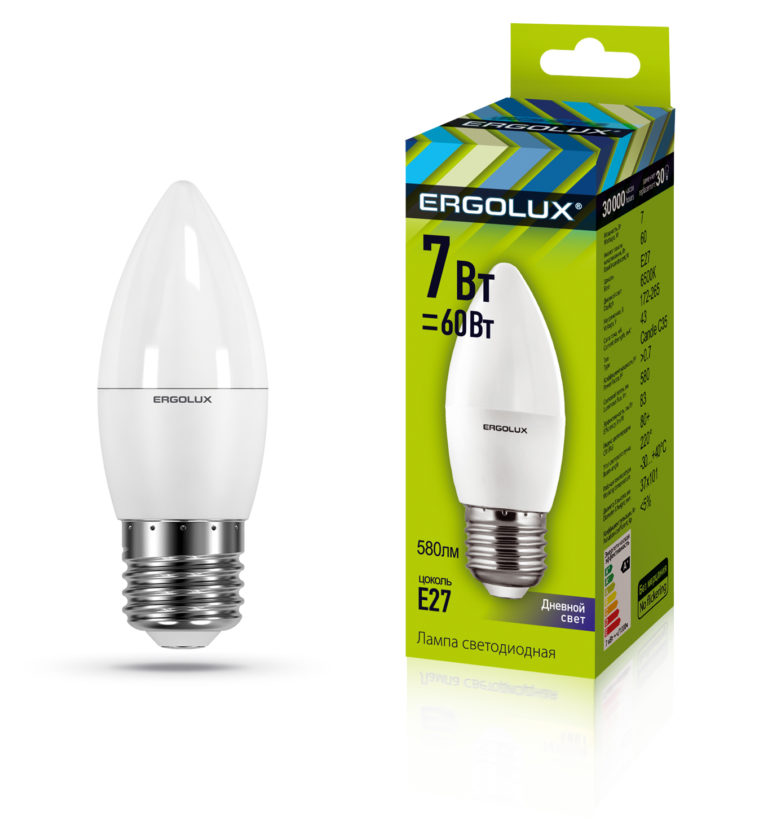 Светодиодная лампа Ergolux LED-C35-7W-E27-6K