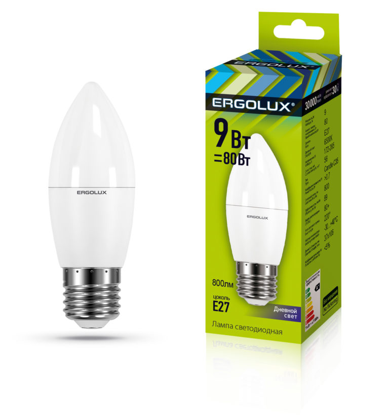 Светодиодная лампа Ergolux LED-C35-9W-E27-6K