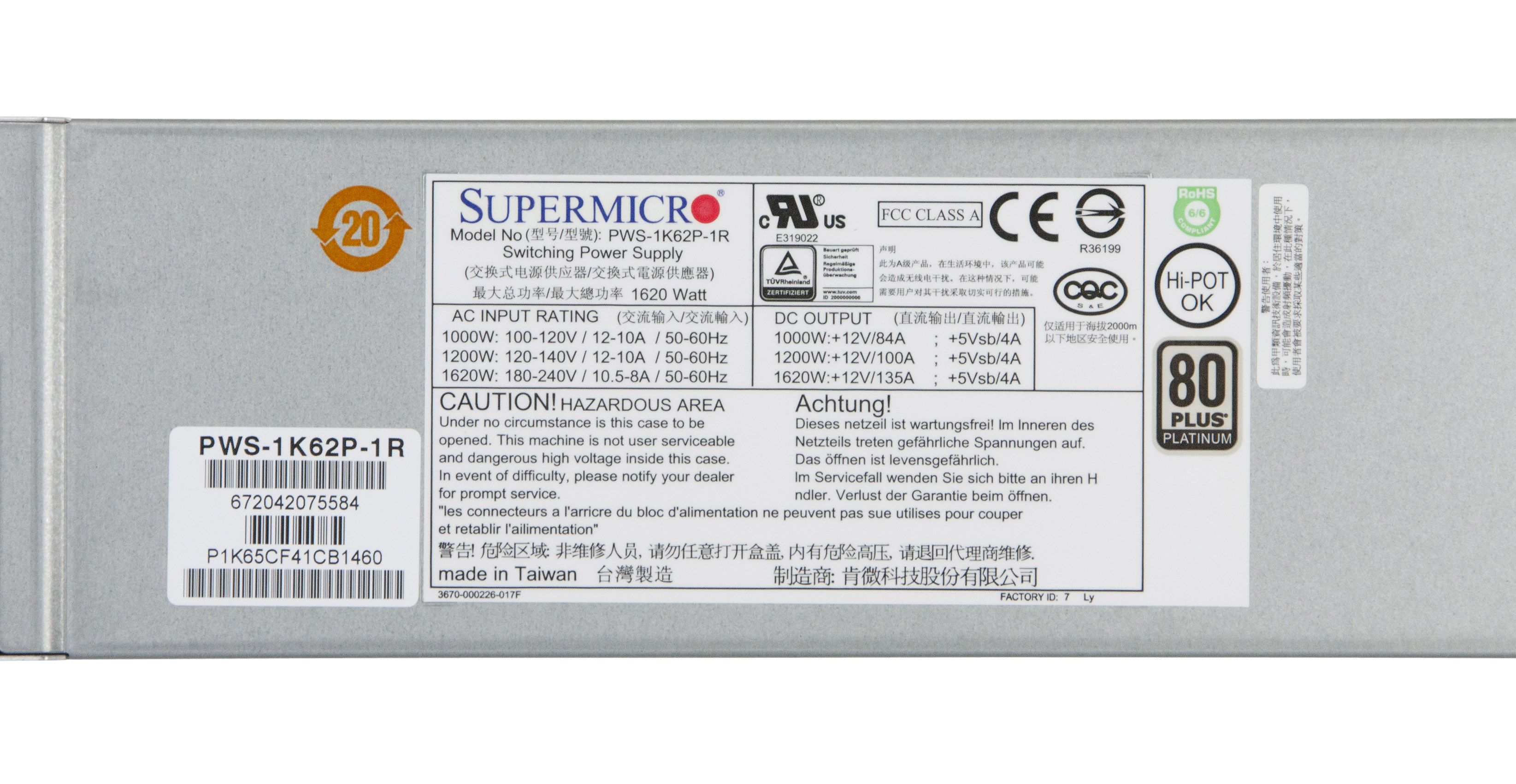 Блок питания Supermicro PWS-1K62P-1R, 1620W