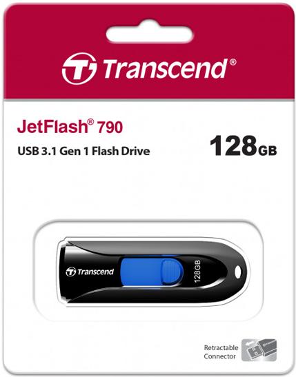 USB Flash карта Transcend TS128GJF790K, 128Gb, черная-синяя